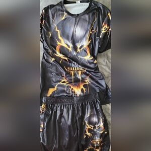 Black and Orange Skull Graphic Shirt and Shorts Set Brand New Without Tags
